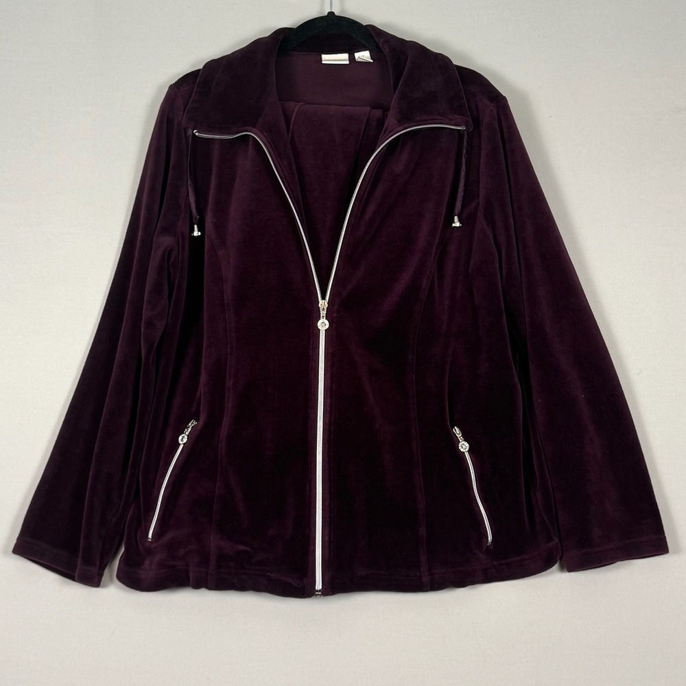 Zenergy by Chico's 2-Piece Tracksuit Women L Purple Y2K Velour Set Excellent